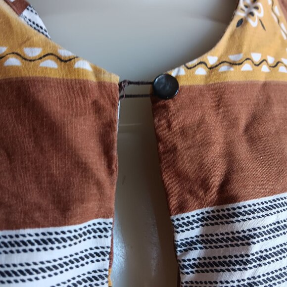 Vintage Medium 70's Blouse Top Boho Patchwork Tunic 1OF1 Keyhole Kimono Sleeves - Picture 8 of 9